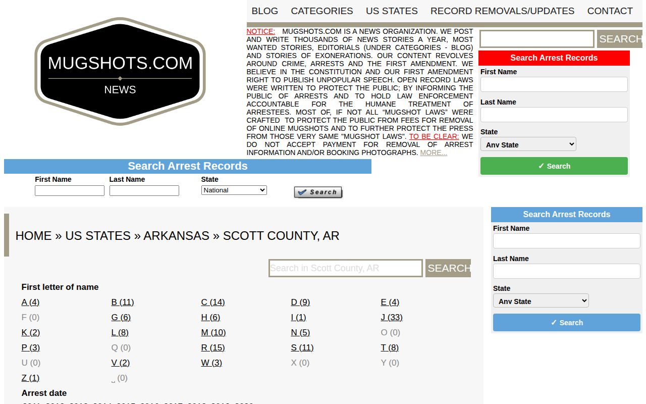 Unofficial historical Scott County busted mugshot page requiring official verification